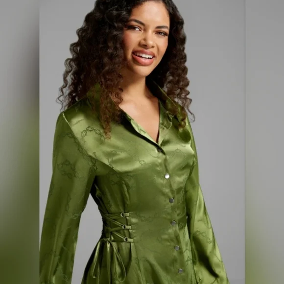 NWT Dangerfield Green Chained to Fate Satin Dress - 14 US (18 AUS) - Picture 3 of 5